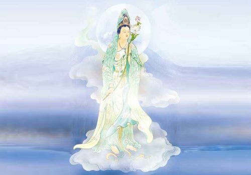 参加观世音菩萨大悲加持法会 看到观世音菩萨手持莲花向我走来
